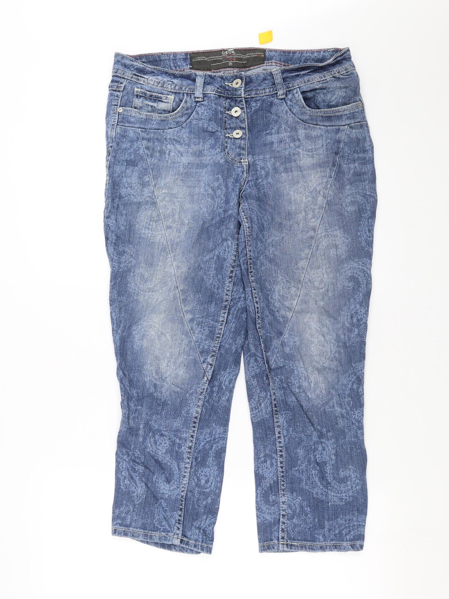 Cecil Womens Blue Paisley Denim Cropped Jeans Size 34 in L24 in