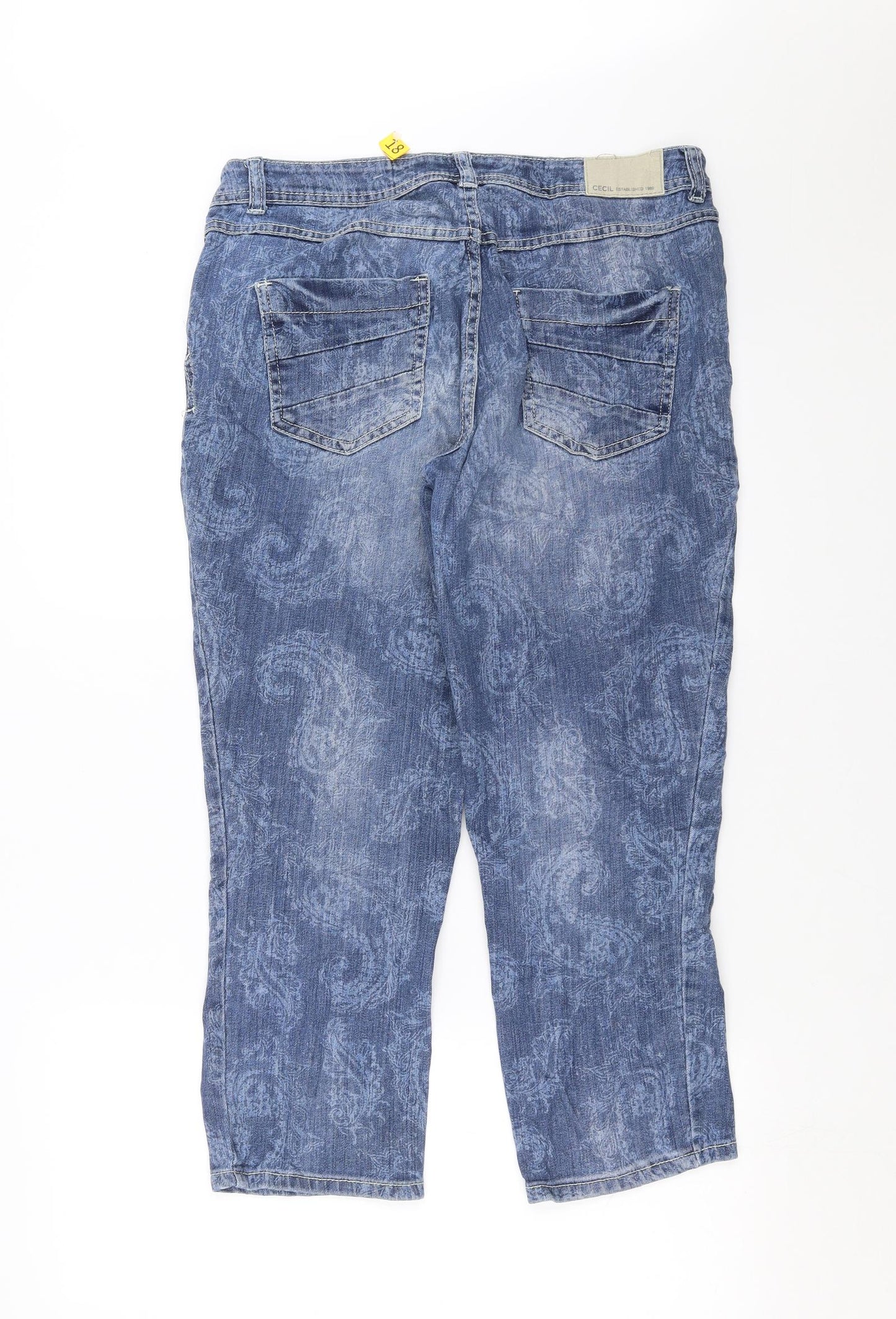 Cecil Womens Blue Paisley Denim Cropped Jeans Size 34 in L24 in