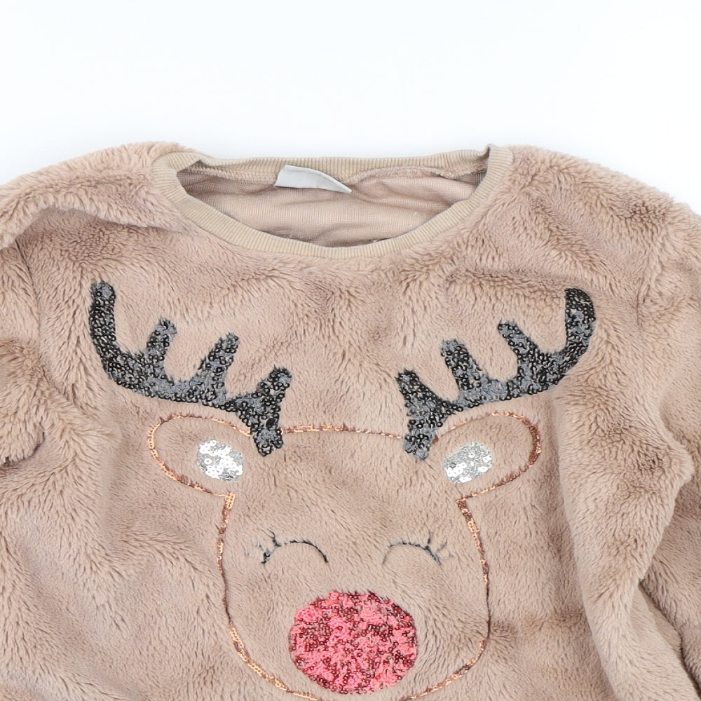 Matalan Girls Brown   Top Pyjama Top Size 12 Years  - Reindeer