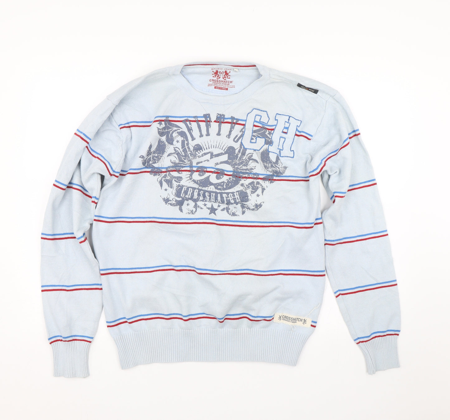 Crosshatch Mens Blue Striped  Pullover Jumper Size XL