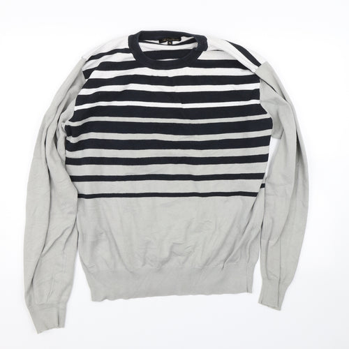 Solid Luxury Womens Grey Striped  Pullover Jumper Size XL