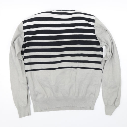 Solid Luxury Womens Grey Striped  Pullover Jumper Size XL