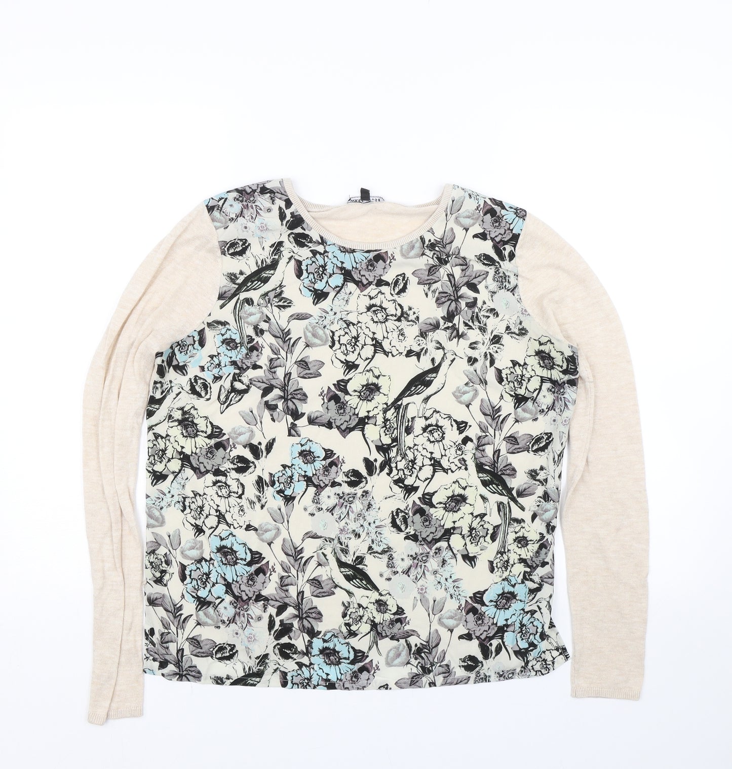 Warehouse Womens Beige Floral  Pullover Jumper Size M