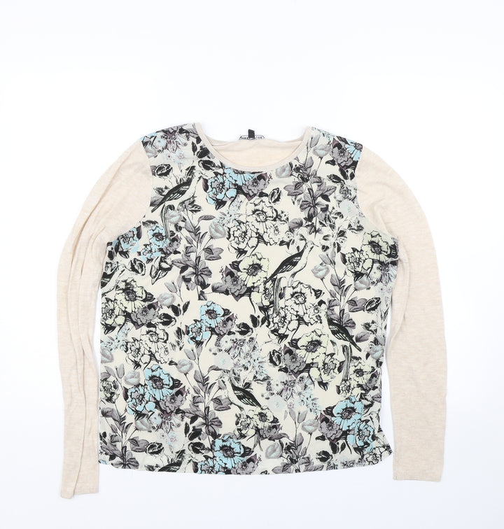 Warehouse Womens Beige Floral  Pullover Jumper Size M