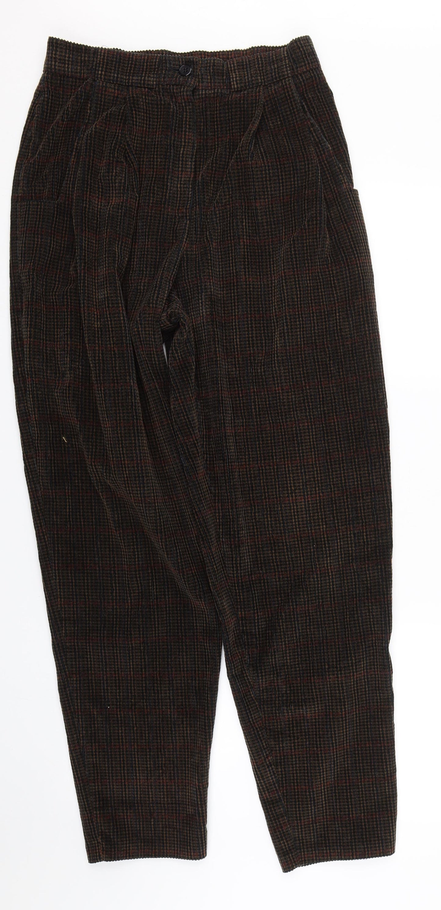 St Micheal Womens Brown Check Corduroy Trousers  Size 14 L29 in