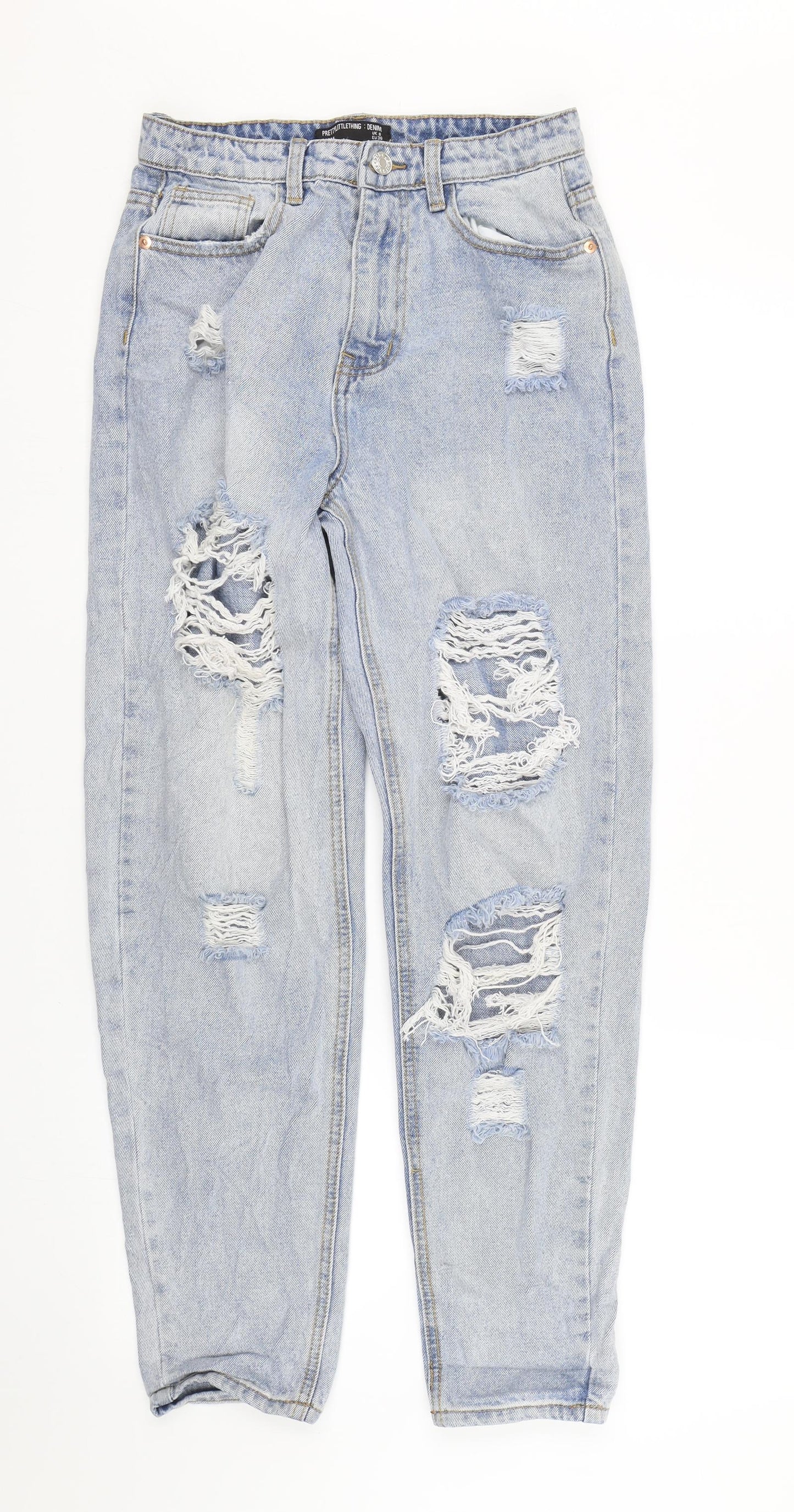 PRETTYLITTLETHING Womens Blue  Denim Straight Jeans Size 8 L28 in