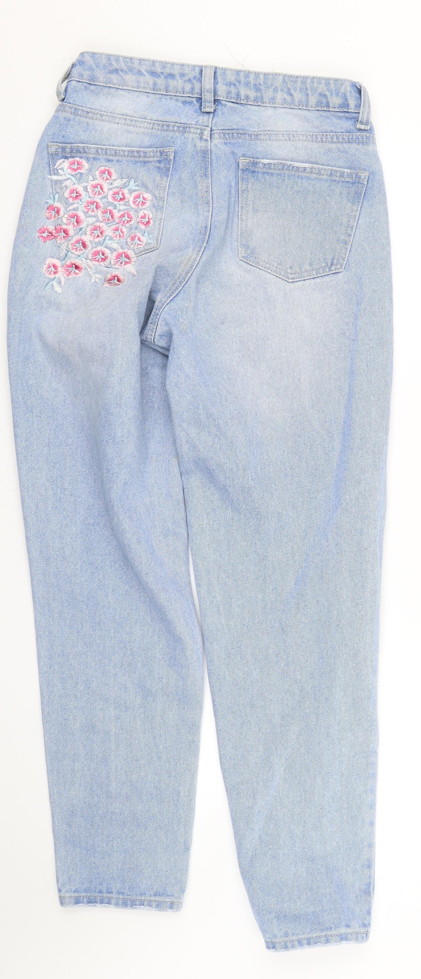 Primark Womens Blue Floral Denim Straight Jeans Size 8 L26 in