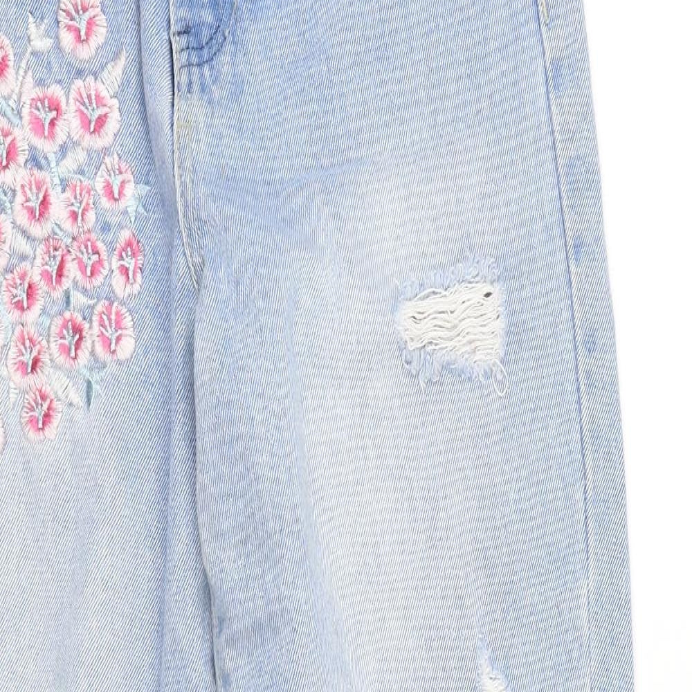 Primark Womens Blue Floral Denim Straight Jeans Size 8 L26 in