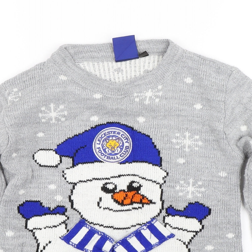 Leicester City FC Boys Grey Polka Dot  Pullover Jumper Size 9-10 Years  - Snowman