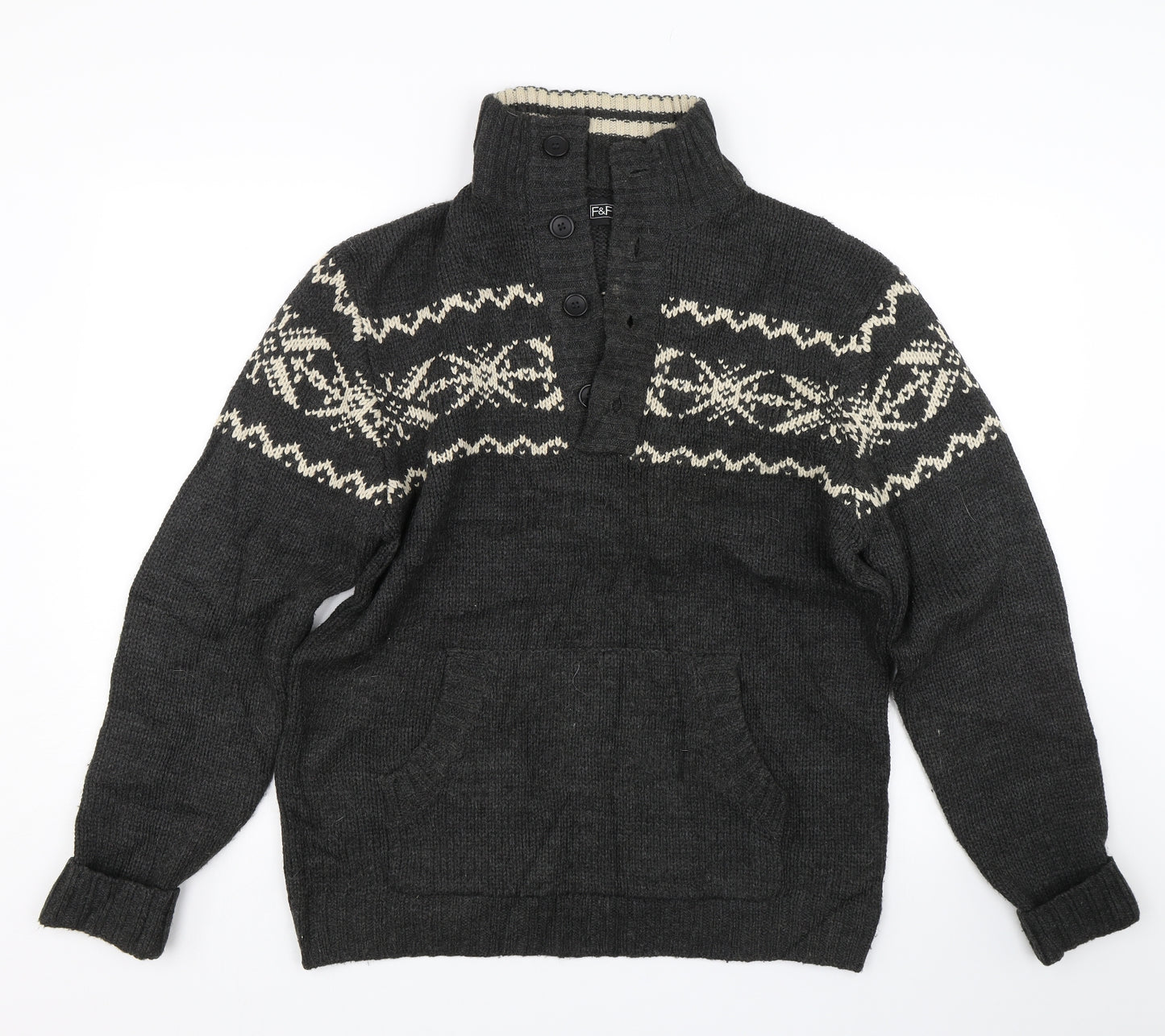 F&F Mens Grey Fair Isle  Pullover Sweatshirt Size M