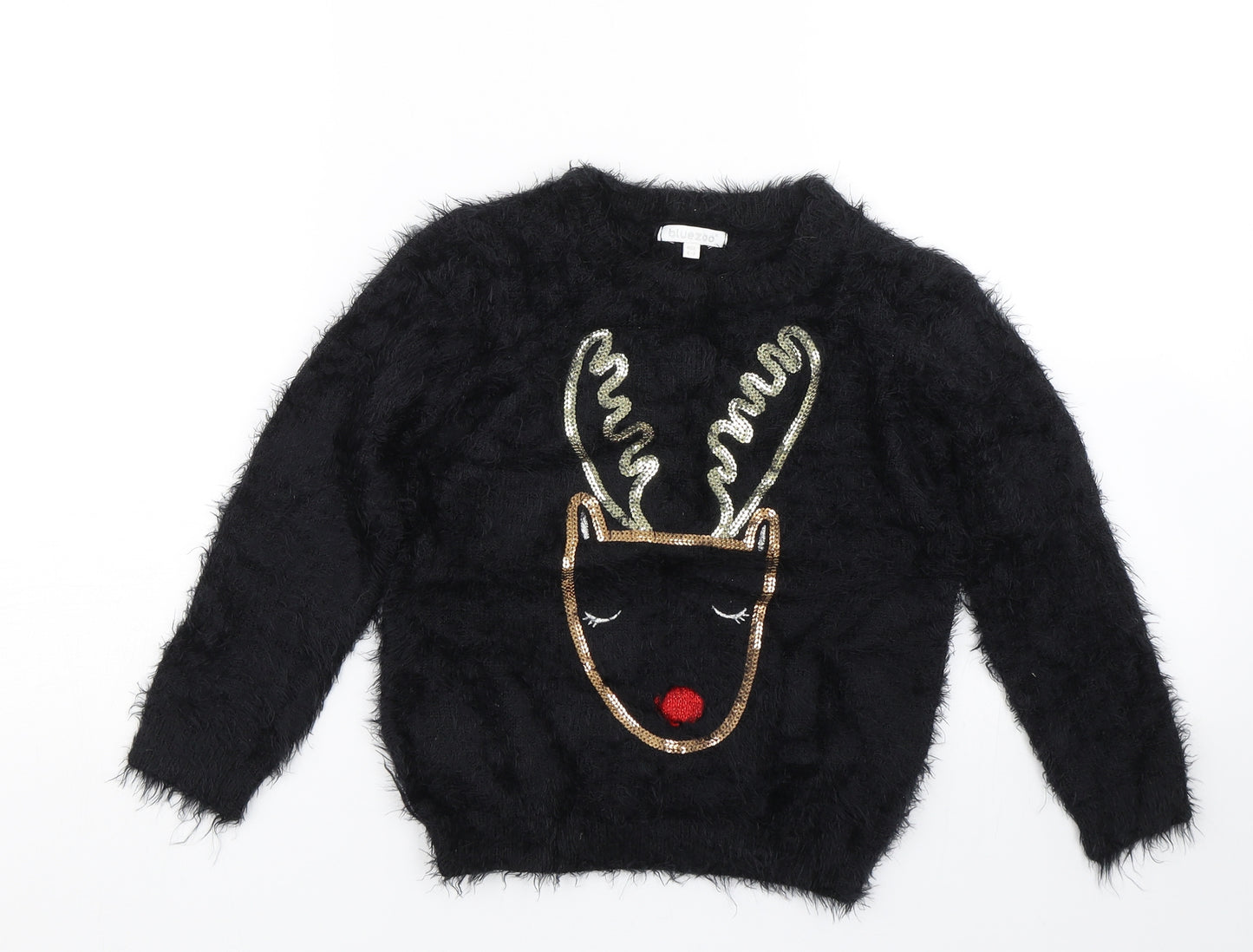 Bluezoo Girls Black   Pullover Jumper Size 6-7 Years  - Reindeer
