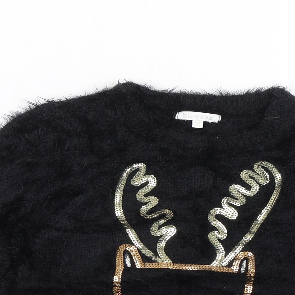 Bluezoo Girls Black   Pullover Jumper Size 6-7 Years  - Reindeer