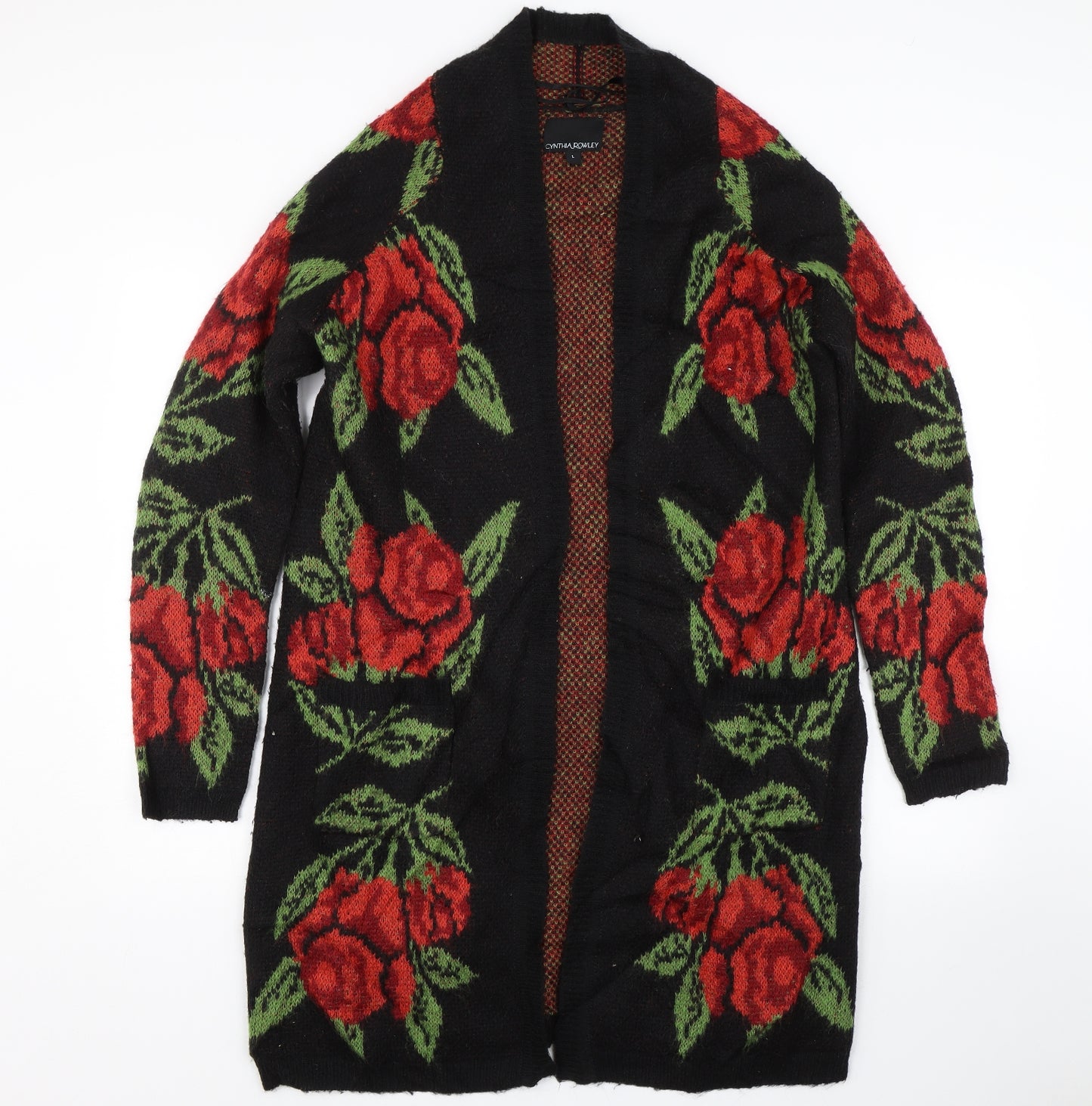 Cynthia Rowley Womens Black Floral  Cardigan Jumper Size L
