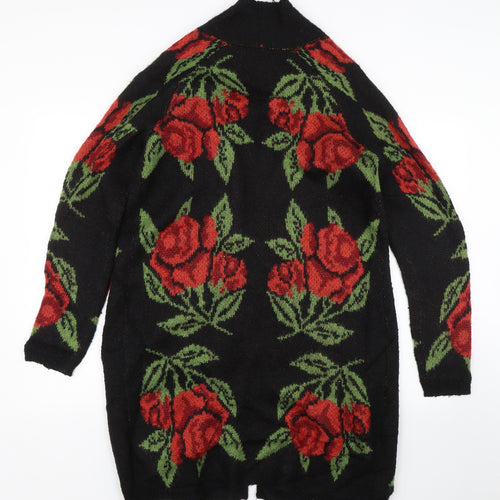 Cynthia Rowley Womens Black Floral  Cardigan Jumper Size L