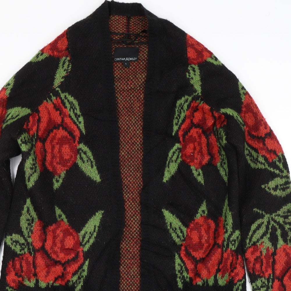 Cynthia Rowley Womens Black Floral  Cardigan Jumper Size L