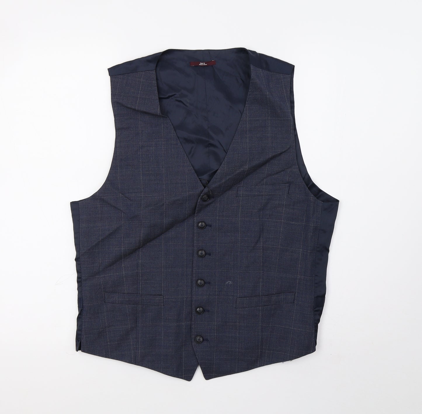 Marks and Spencer Mens Blue Check  Jacket Suit Waistcoat Size M