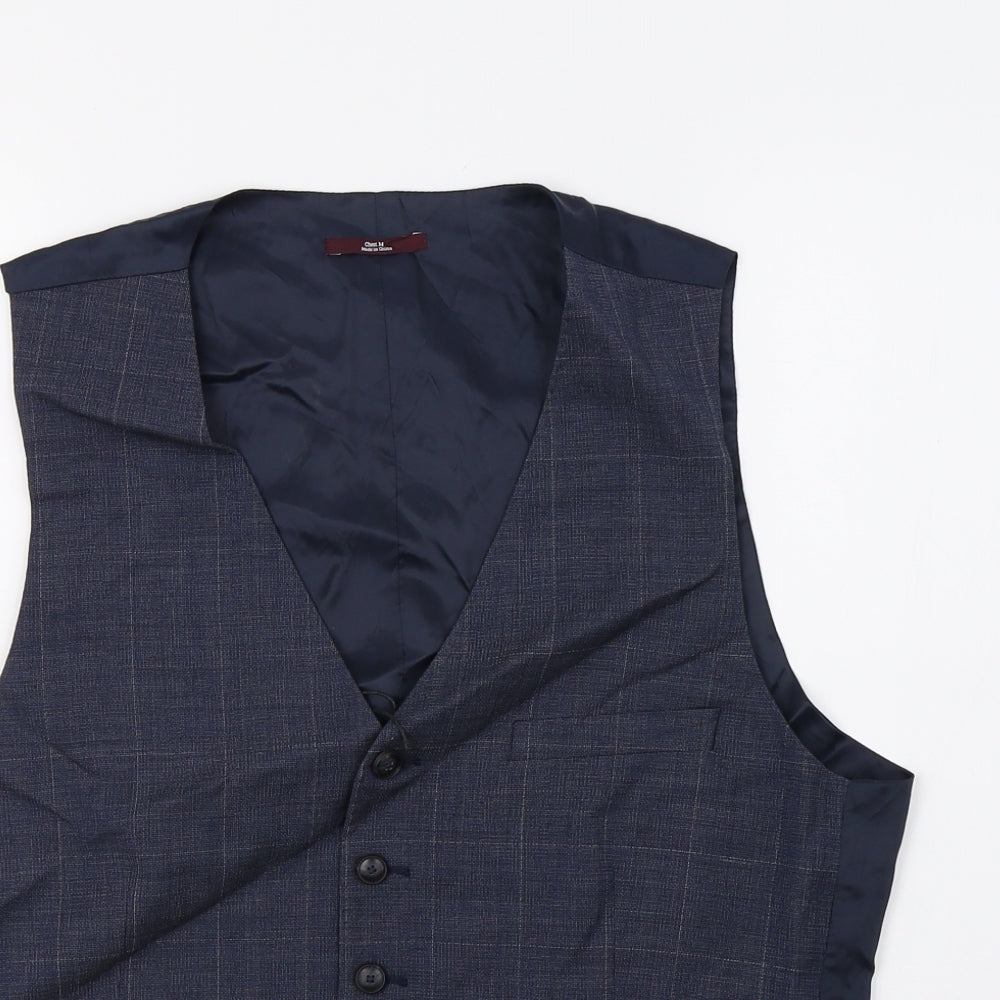 Marks and Spencer Mens Blue Check  Jacket Suit Waistcoat Size M