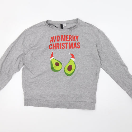 H&M Womens Grey   Pullover Sweatshirt Size L  - christmas