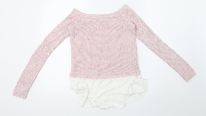 River Island Womens Pink  Knit Henley Sweatshirt Size 10