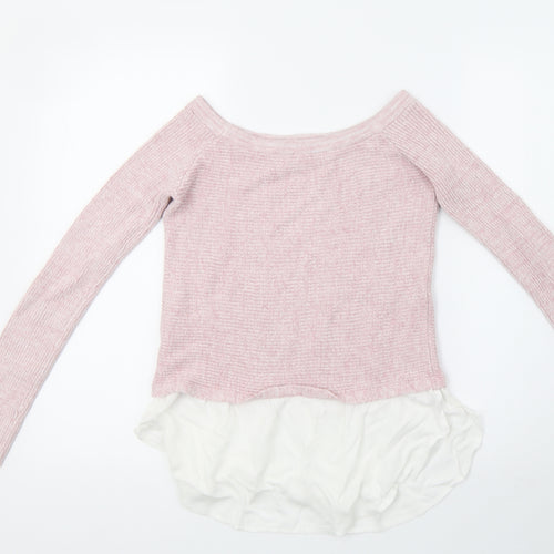 River Island Womens Pink  Knit Henley Sweatshirt Size 10