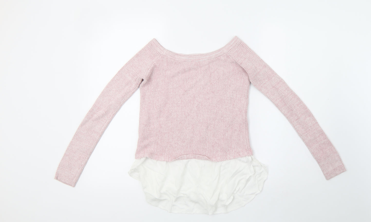 River Island Womens Pink  Knit Henley Sweatshirt Size 10