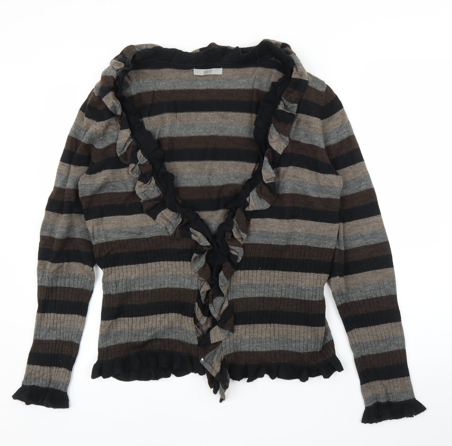 M&S Womens Brown Striped  Cardigan Jumper Size 18