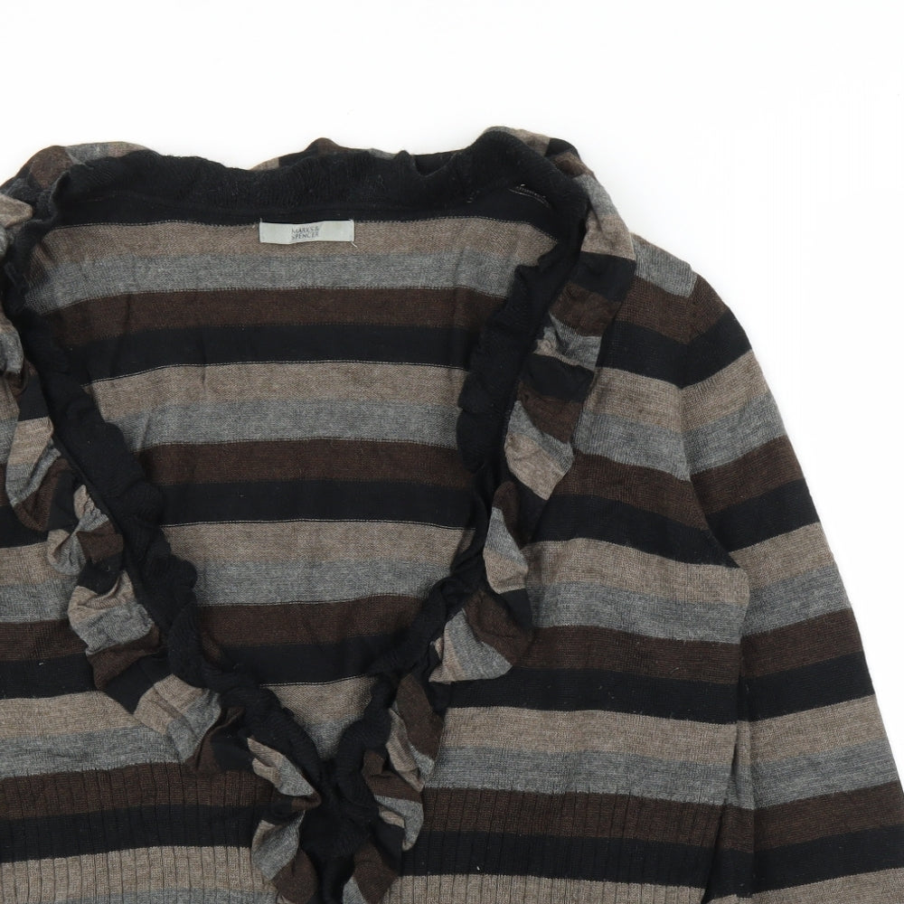 M&S Womens Brown Striped  Cardigan Jumper Size 18