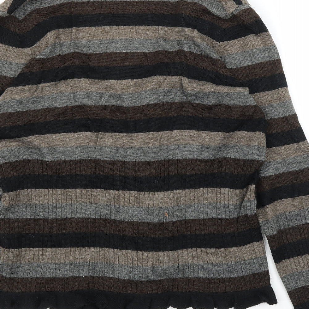 M&S Womens Brown Striped  Cardigan Jumper Size 18