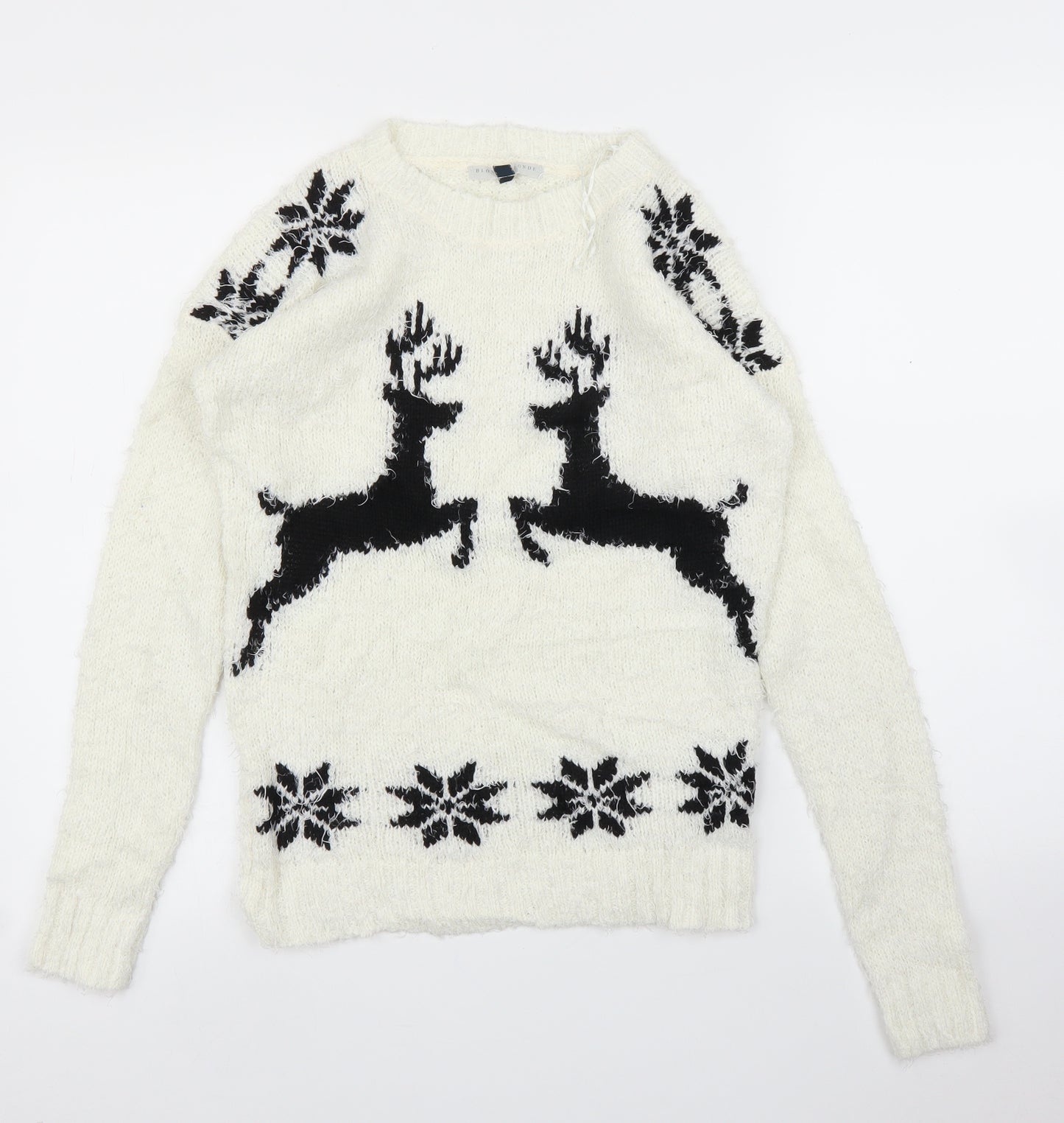 Blond and Blonde Womens White Fair Isle  Pullover Jumper Size 8