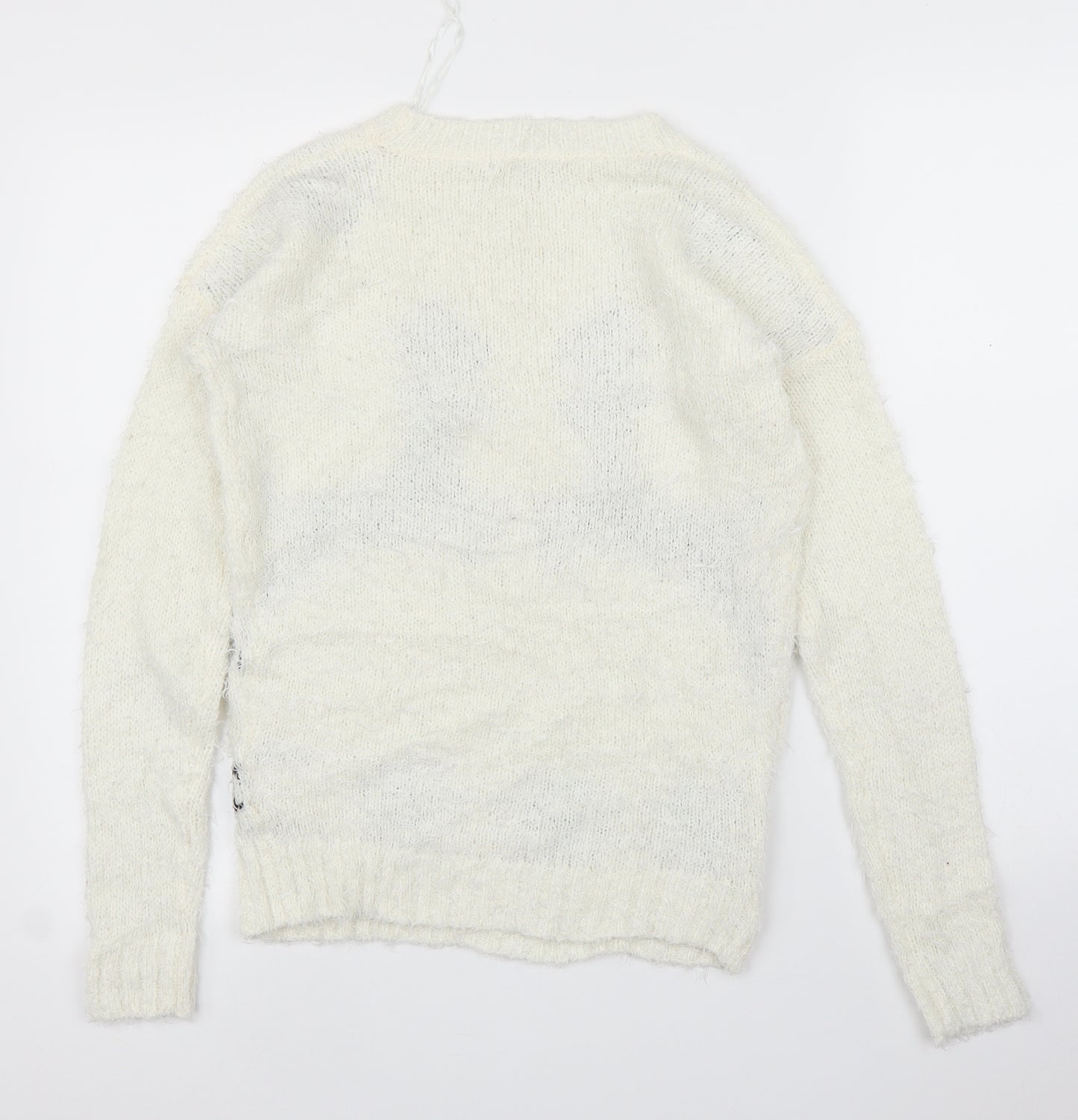 Blond and Blonde Womens White Fair Isle  Pullover Jumper Size 8