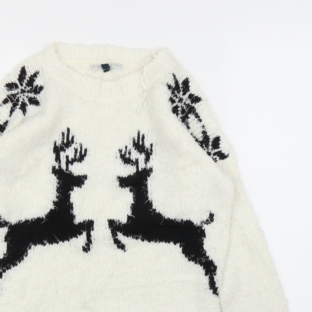 Blond and Blonde Womens White Fair Isle  Pullover Jumper Size 8