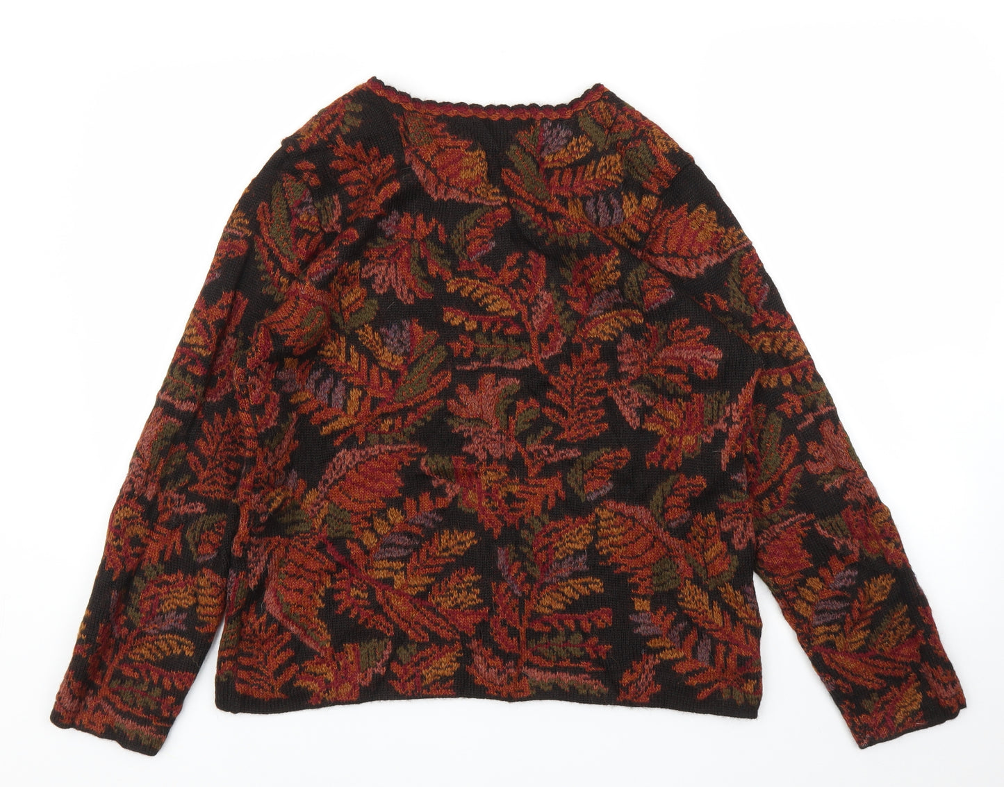 Peruvian Connection Womens Brown Floral  Pullover Jumper Size L