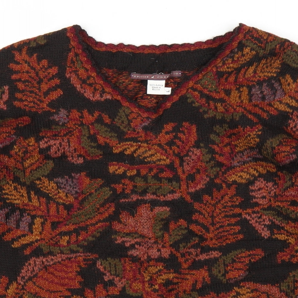 Peruvian Connection Womens Brown Floral  Pullover Jumper Size L
