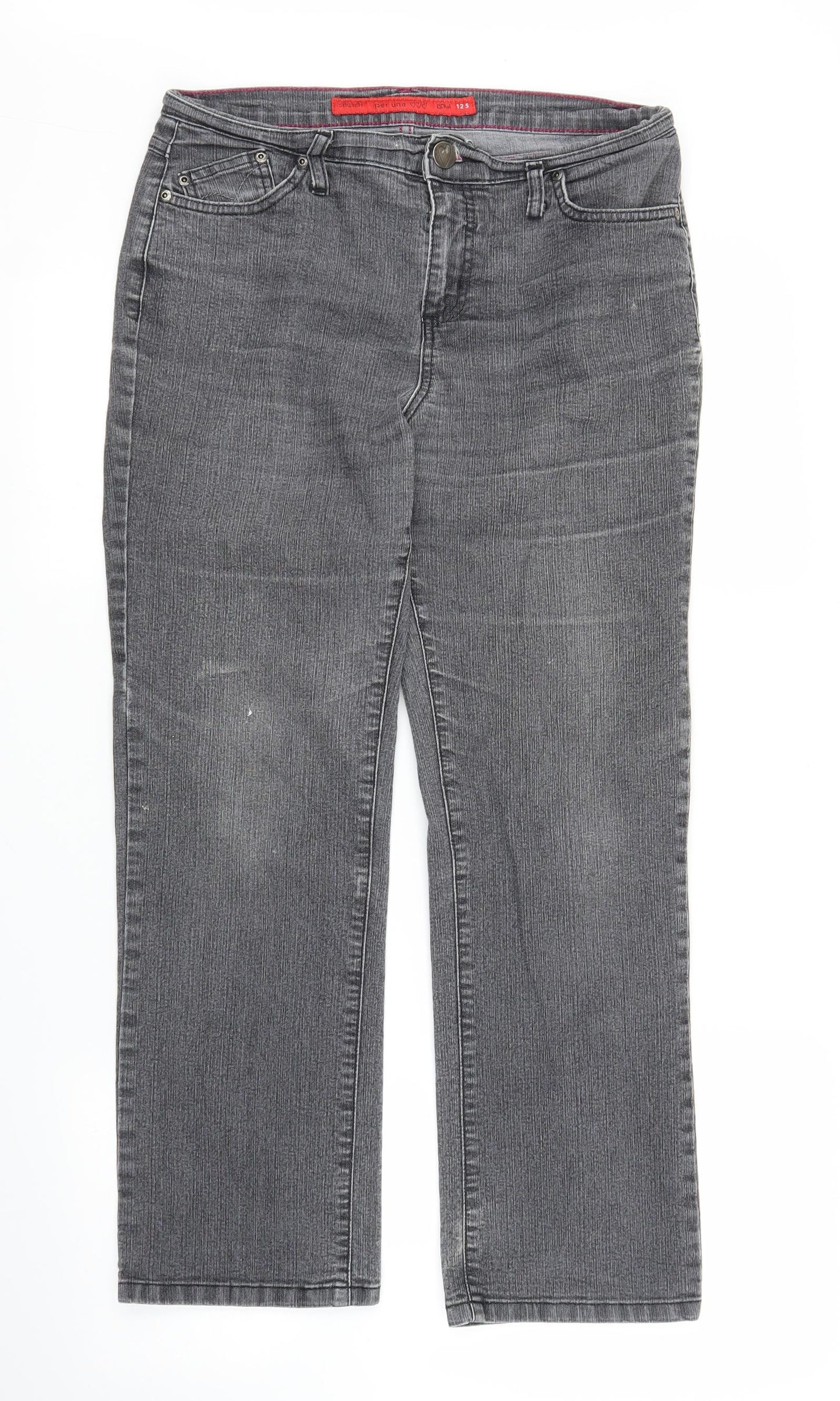Per Una Womens Grey  Denim Straight Jeans Size 12 L25 in