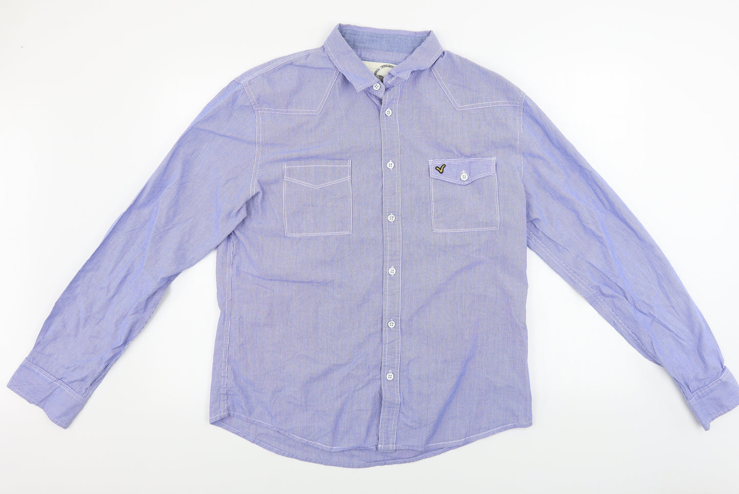Voi Jeans  Mens Blue Striped   Button-Up Size XL