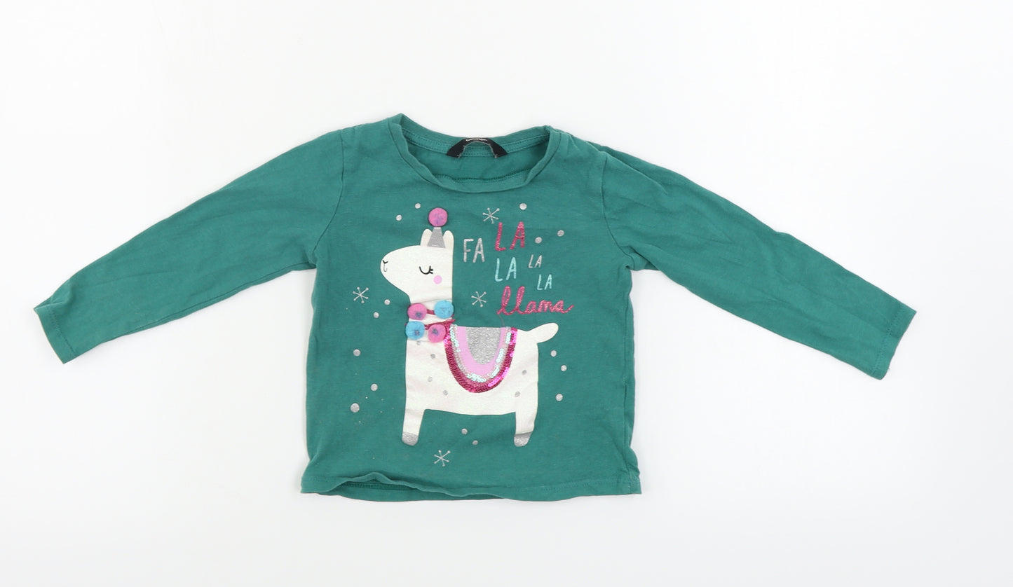 George  Girls Green   Basic T-Shirt Size 2-3 Years