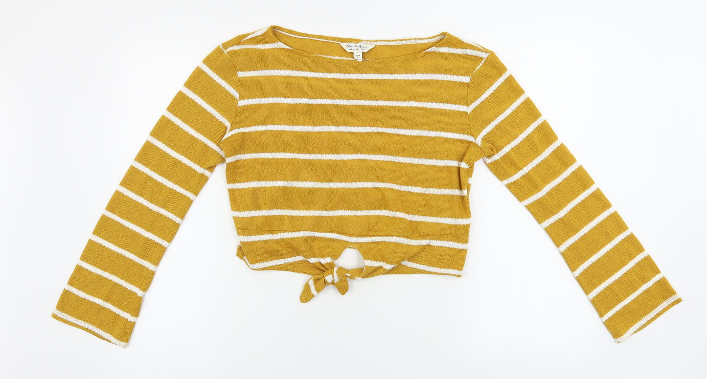 Miss Selfridge  Womens Yellow Striped  Cropped T-Shirt Size 12
