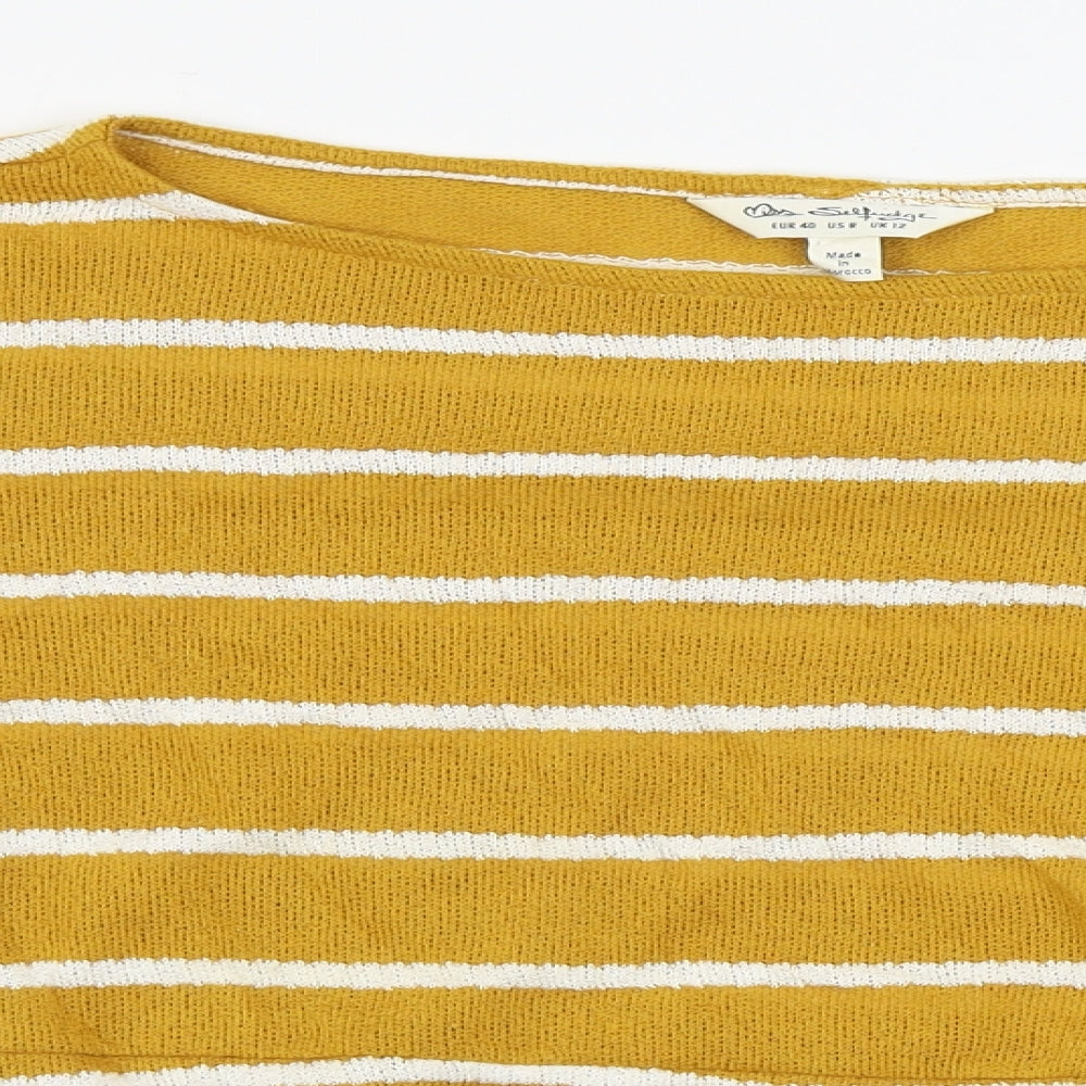Miss Selfridge  Womens Yellow Striped  Cropped T-Shirt Size 12