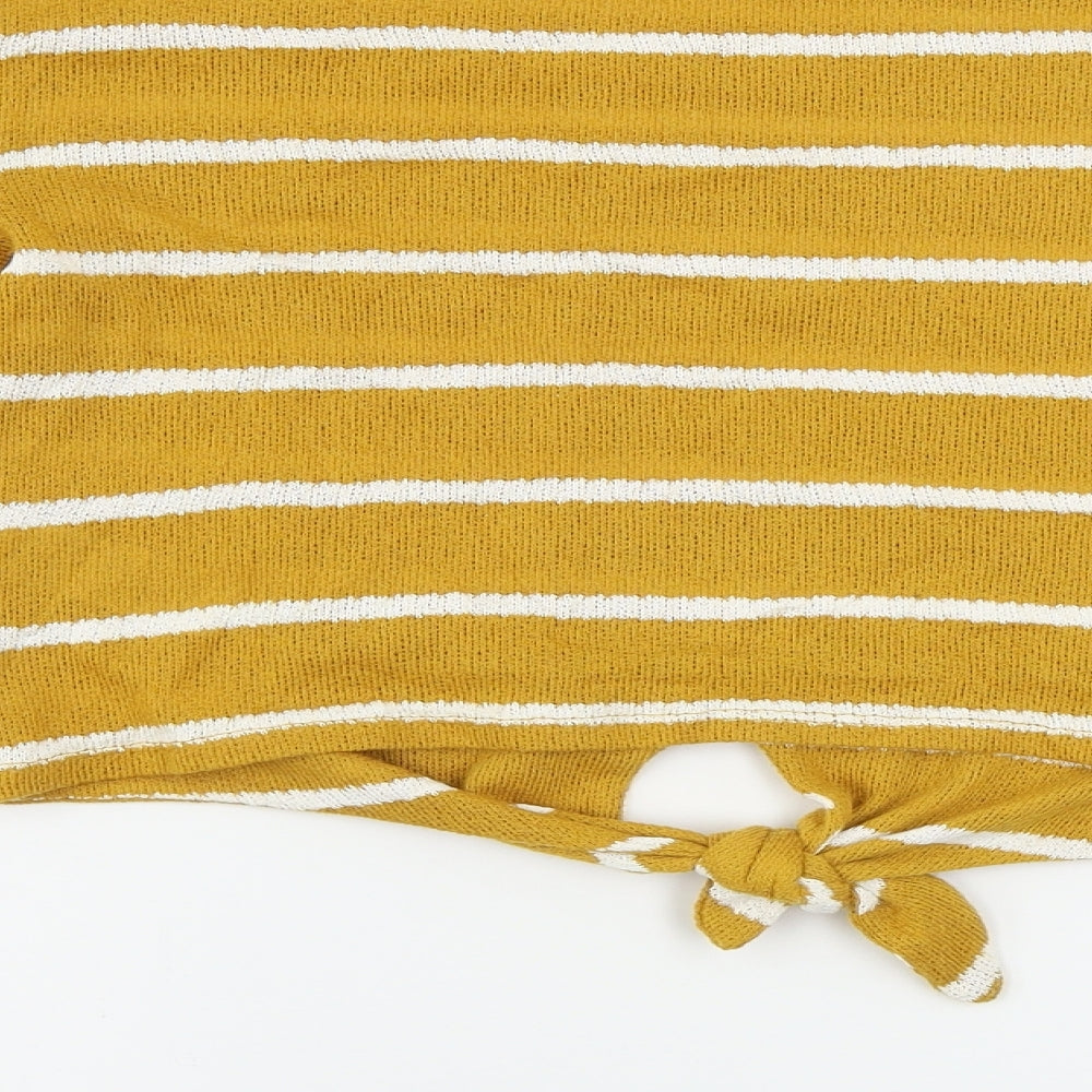 Miss Selfridge  Womens Yellow Striped  Cropped T-Shirt Size 12