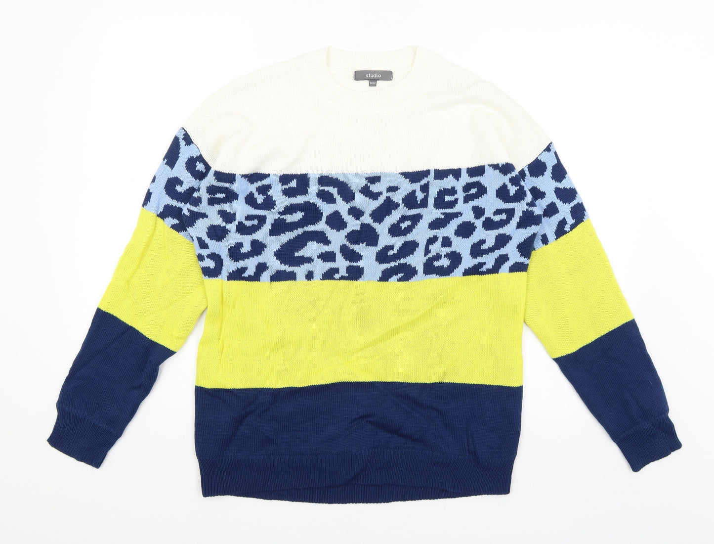 Studio Womens Blue Animal Print  Pullover Jumper Size 12