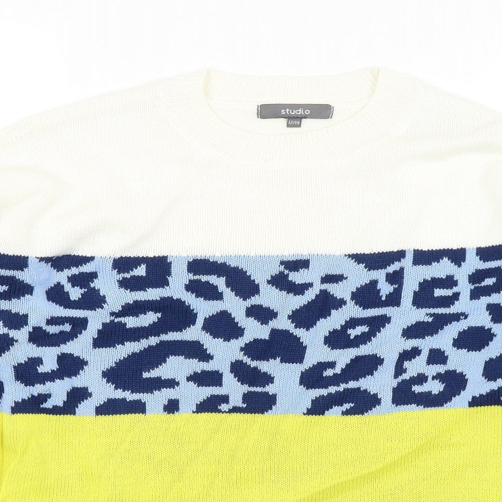 Studio Womens Blue Animal Print  Pullover Jumper Size 12
