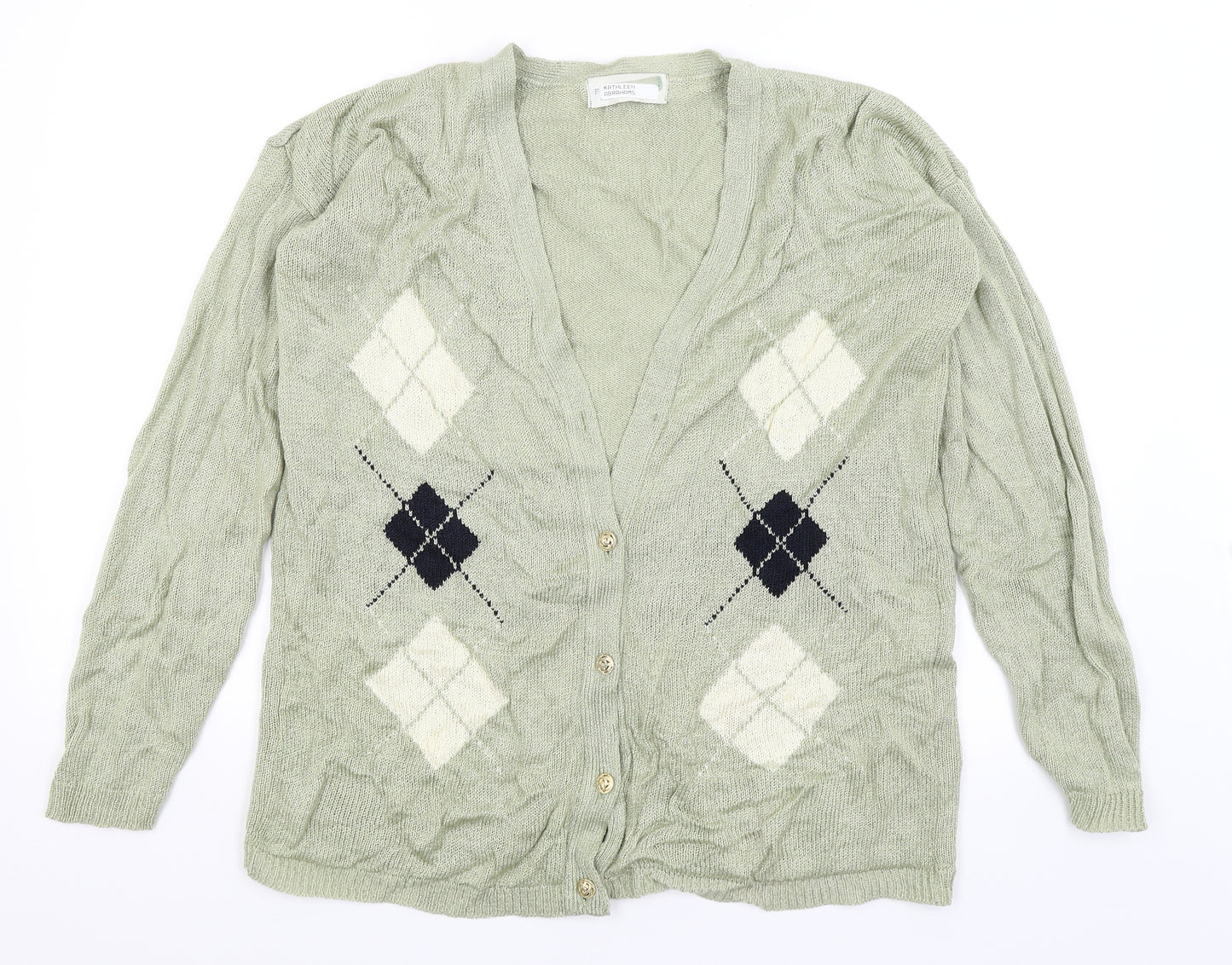 Future Lady Womens Green Argyle/Diamond  Cardigan Jumper Size M