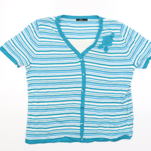 BM Womens Blue Striped  Basic T-Shirt Size L