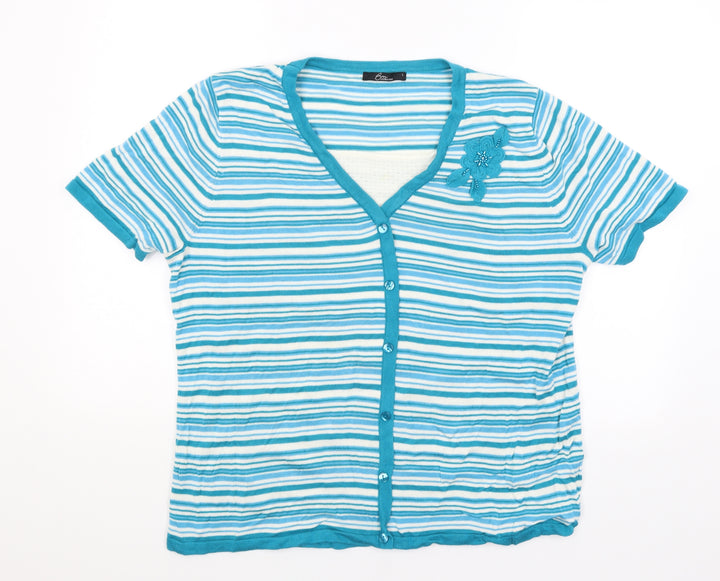 BM Womens Blue Striped Basic T-Shirt Size L