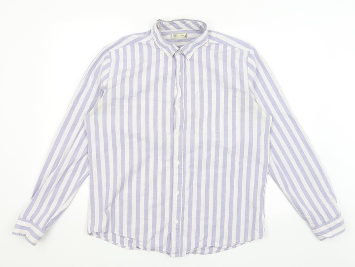 NEXT Mens White Striped   Button-Up Size L
