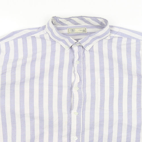 NEXT Mens White Striped   Button-Up Size L