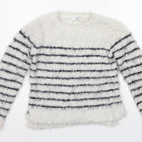 Marks and Spencer Girls White Striped  Pullover Jumper Size 11-12 Years
