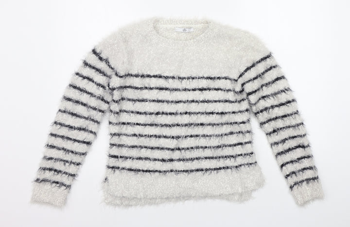 Marks and Spencer Girls White Striped Pullover Jumper Size 11-12 Years