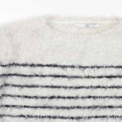 Marks and Spencer Girls White Striped  Pullover Jumper Size 11-12 Years