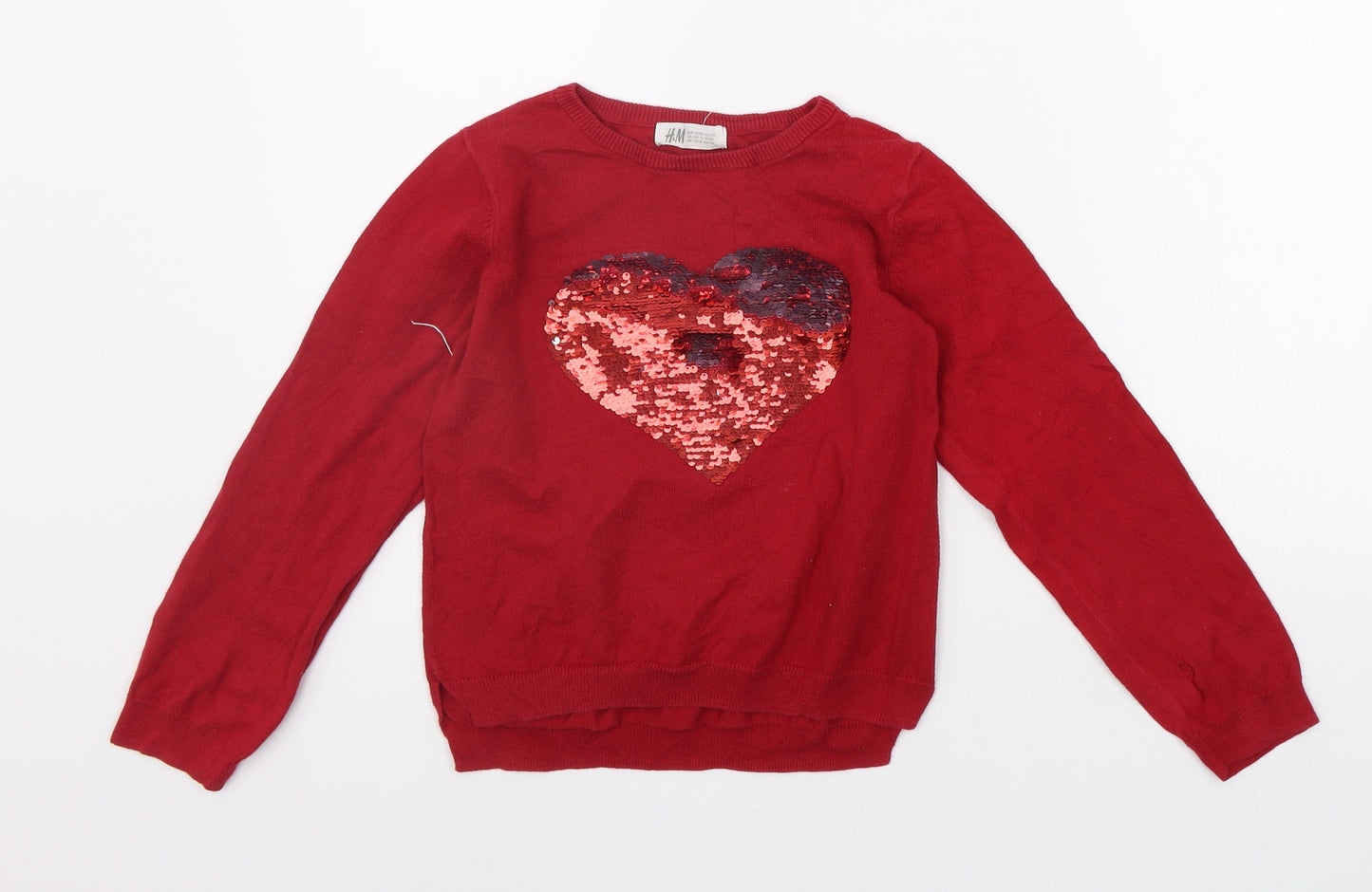 H&M Girls Red   Pullover Jumper Size 7-8 Years  - SEQUIN